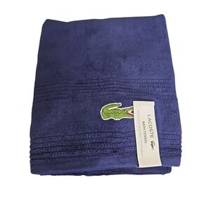 LACOSTE Bath Towels NAVY 100% Cotton 30" x 52" Crocodile Logo NEW